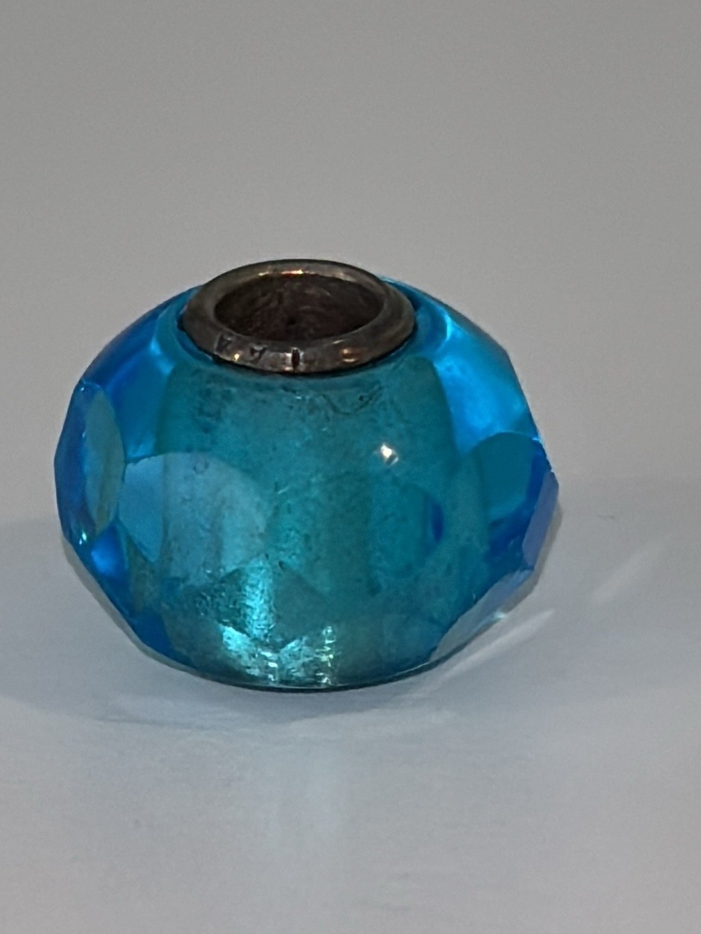 TROLLBEADS aqua prism glass bead faceted blue glass bead sterling silver core